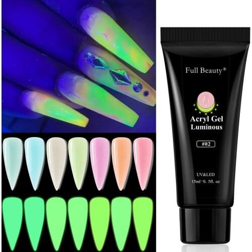 15ml Glow in Dark Nail Poly Acrylic Gel Luminous Nail Extension Building Forms Glue Fluorescent Design Varnish Manicure SA1832