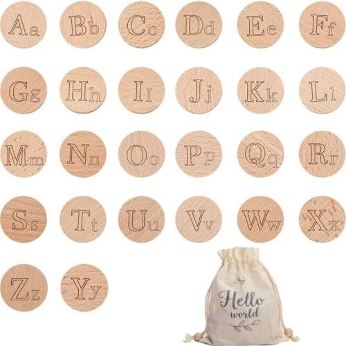 26 pcs Wooden Animal Letter Cognitive Board Blocks Alphabet Round Shape English DIY Crafts for Baby Name Puzzle Educational Toys