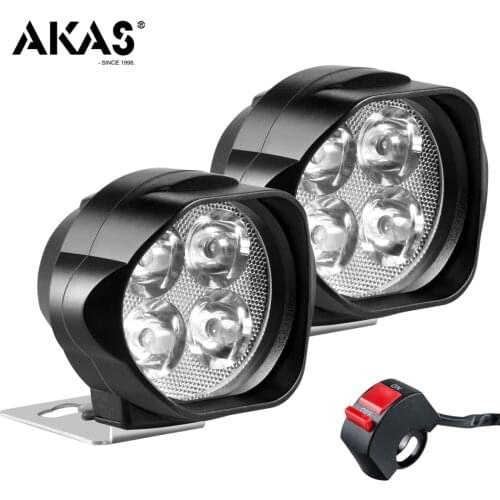 AKAS Motorcycle Headlight LED Lamp 12W 6000K Super Bright Fog Spot White Working Light Car Headlamp