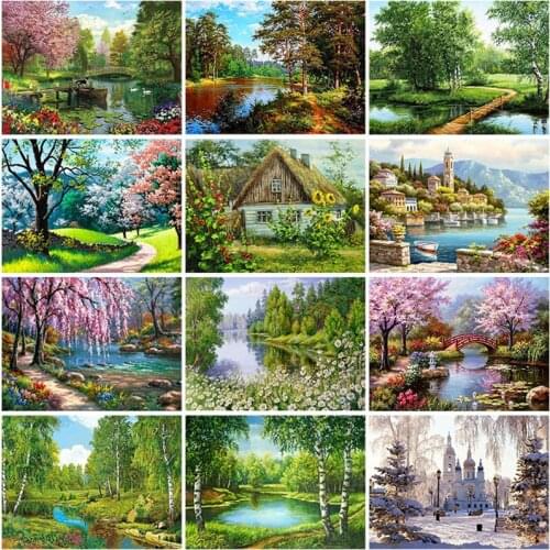 Village Landscape Diy 5D Diamond Painting Full Round Resin Mosaic Scenery Diamond Embroidery Picture Rhinestone Home Decor Gift