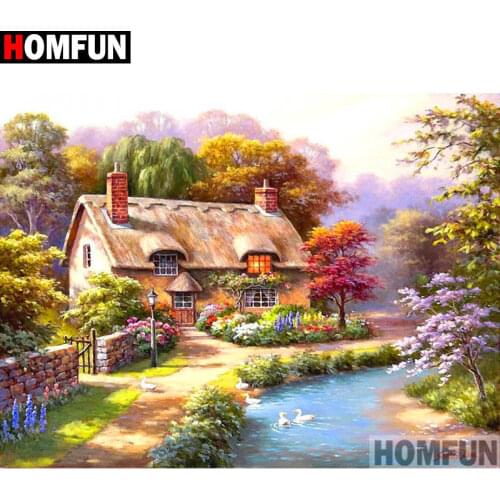 HOMFUN Full Drill Diamond Painting "House landscape" DIY Picture Of Rhinestone 5D Diamond Embroidery Cross Stitch Decor A11898