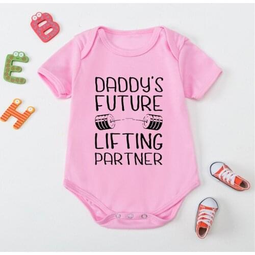 DADDYS FUTURE LIFTING Newborn Bodysuits 0-24Months Summer Baby Jumpsuits Spring Autumn Clothes Kids Outfits Tops White Pink