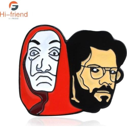 La Casa De Papel Salvador Dali Brooch The House of Paper Money Heist Badge Brooch Professor Funny Lapel Hat Pin