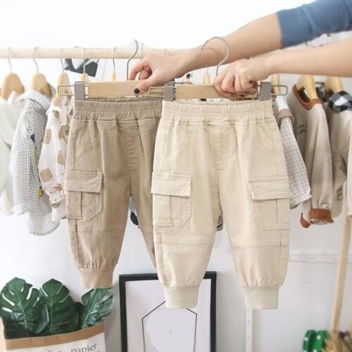 Boy pants kids autumn spring clothes solid children cargo pants for baby boys trousers size80~140 toddlers khaqi biege