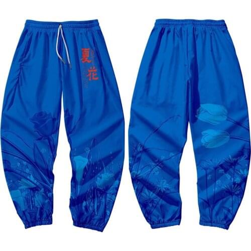 Summer Flower Printed Men Chinese Style Blue Pocket Cargo Pants Joggers Harajuku Sweatpant Hip Hop Trousers Plus Size 6XL