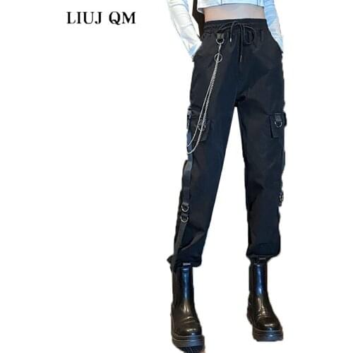 Drawstring Pants Women Chain Overalls Women 2021 Spring Autumn Handsome Fashion High Waist Casual Plus Size Pants Women Trend