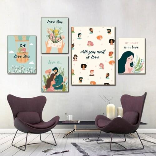 Spray Color Fresh Family Couple Flower Figure Hot Air Balloon Trip Canvas Painting Posters Prints Living Room Wall Pictures