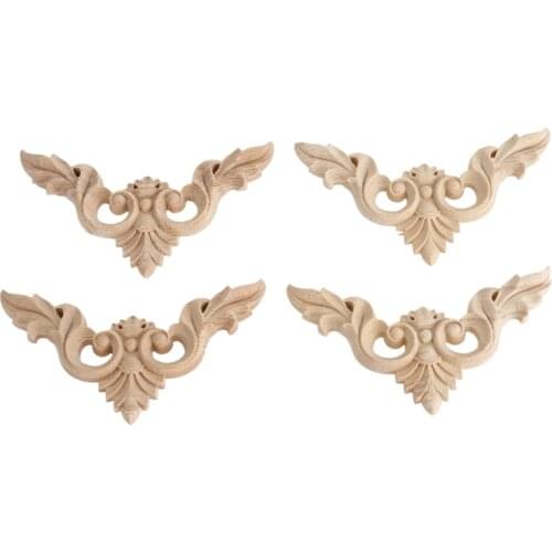 4pcs 8*8cm Wood Carved Corner Onlay Furniture Home Decorations Unpainted Applique