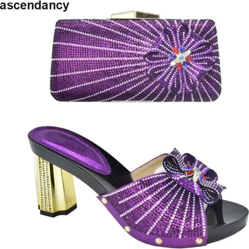 Nigerian Women Wedding Shoes and Bag Set Decorated with Rhinestone Italian Shoe and Bag Set for Party In Women Open Toe Pumps