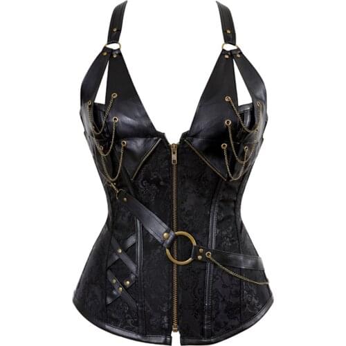 Women Gothic Spiral Steel Boned Knight Corset Halloween Cosplay Steampunk Leathter Halter Vest Medieval Viking Pirate Costume