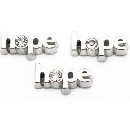 Hot Sale 10 pcs/lot Metal Letter Hope Crystal Floating Charms For DIY Living Glass Lockets Necklace Bracelet Jewelry