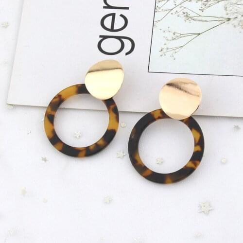 HOCOLE Fashion Leopard Print Acrylic Earrings For Women Bohemian Round Gold Metal Resin Drop Earring Statement Za 2019 Jewelry