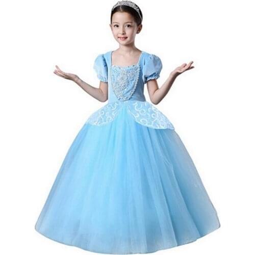 Girls Princess Carnival Fancy Party Deluxe Costume Dress-Up Blue Dress Puff Sleeve Tutu Dresses Snow Queen Dressing