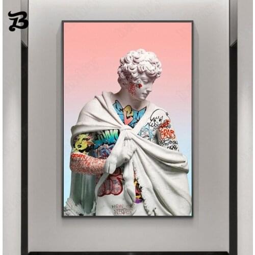 Canvas Painting for Living Room Vaporwave Sculpture of David Pink Wall Art Posters Prints Graffiti Street Art Picture Wall Decor