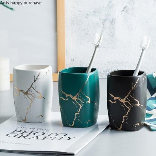 Ceramic Marble Mouth Cup Couple Suit Green White Toothbrush Washing Cup Tooth Cylinder Household Bathroom Supplies Marriage Gift