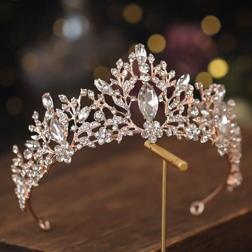 KMVEXO Handmade Rose Gold Bride Princess Tiara Crown For Wedding Women Bride Street Jewelry Hair Accessories Ornaments