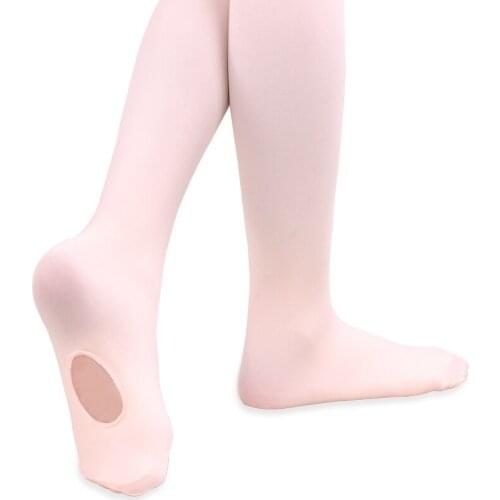 Professional Kids Children Girls Soft Microfiber Convertible Ballet Dance Tights White Nude Leggings Pantyhose With Hole