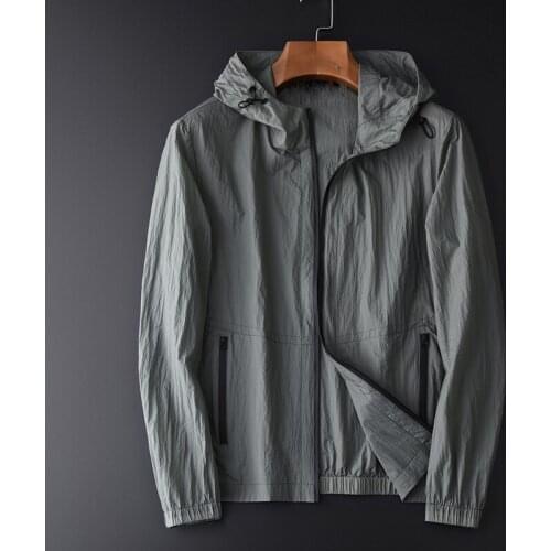 21N Hooded Male Jackets Luxury Laser Punching Thin Mens Jackets And Coats Plus Size 3XL 4XL Slim Fit Sunproof Man Jackets