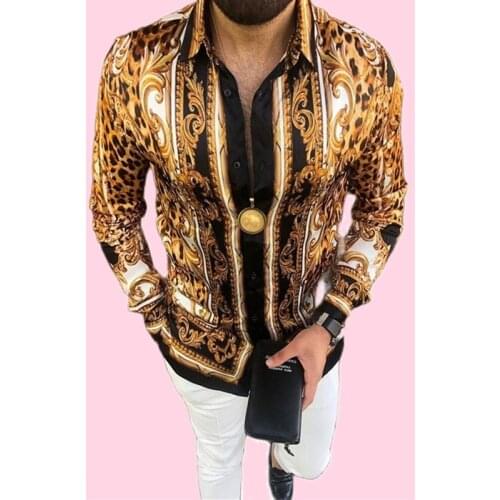 Men Shirts 2021 Hot Sale Spring Autumn Casual Fashion Printed Long-Sleeved Silky Single-Breasted Euramerican Male Cardigan Shirt