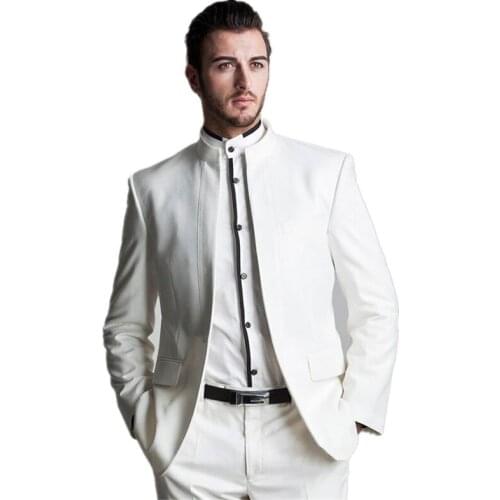 Mens suits Business Formal slim of white stand collar Chinese tunic suit groom suit custom/ wedding/ dresses terno masculino