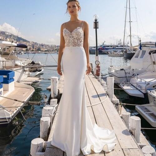 Charming Spaghetti Straps Mermaid Wedding Dress High Quality Jersey Lace Bridal Gown with Corset Back Robe de Mariee