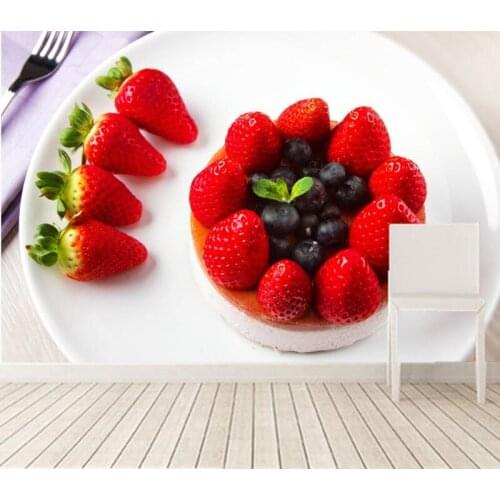 Custom 3D murals,Sweet Cake Strawberry Blueberries Plate Food wallpapers,restaurant Kitchen living room tv wall de parede Papel