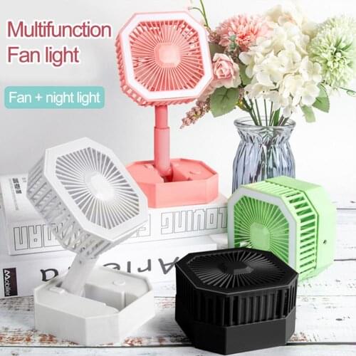 2 In 1 USB Handheld Folding Mini Fan Night Light Foldable Cooling Fan Desktop Fan Table Lamp Fan Reading Light