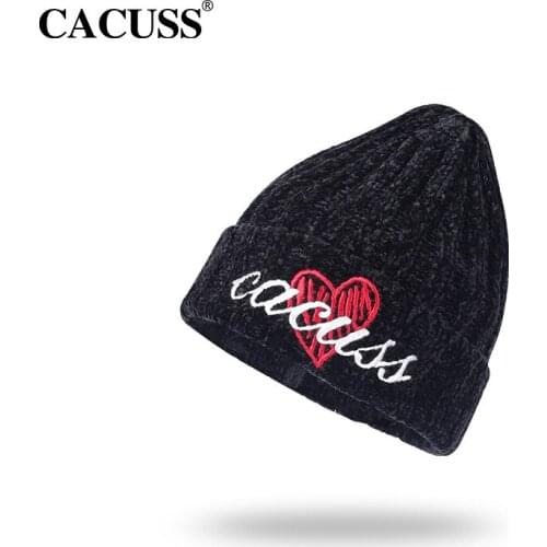 CASUSS Rabbit Fur Knitted Hat for Women Chenille Velvet Brand Wool Hats Winter Skullies Letter Embroidered Warm Hat Pink Beanies