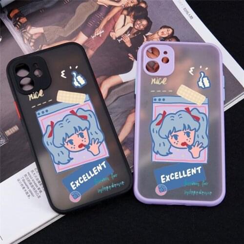 Funny Girl Label Phone Case For iPhone 11 Pro MAX 12 XS X XR SE 20 7 8 Plus Cartoon Shockproof Hard Matte Back Cover Clear Shell