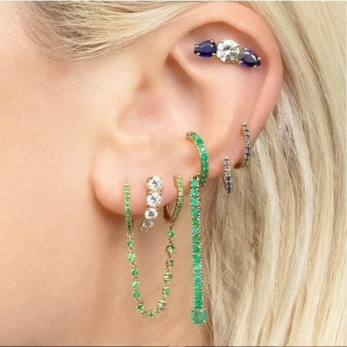 Rainbow cz paved Double Hole Stud Earrings for Women Pendientes Earrings Tragus Helix Body Piercing Jewelry Gift