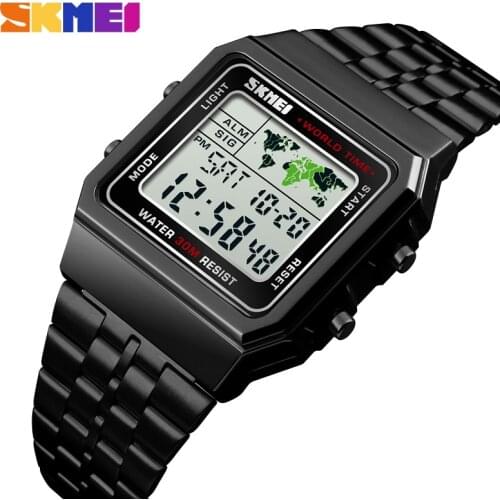 SKMEI Top Luxury Fashion Sport Watch Men Alarm Clock 3Bar Waterproof Stainless Steel Strap Digital Watches reloj hombre 1338