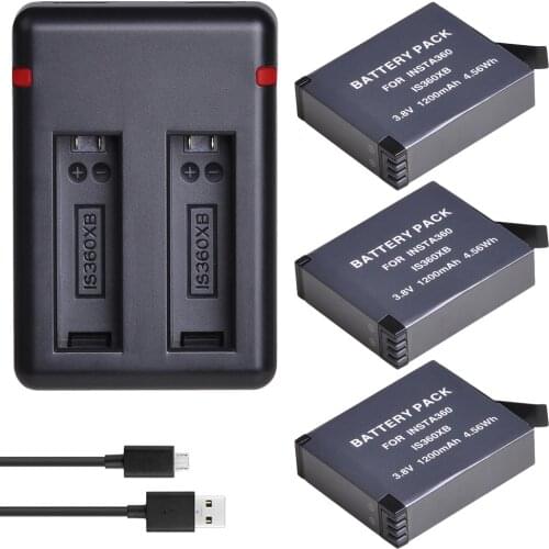 3Pcs 1200mAh Insta360 ONE X Battery Replacement + Dual USB Charger with Type C Port for Insta360 ONE X Camera Batteries