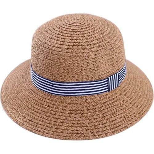 Korean Stripes Parent-Child Sun Hat Spring Summer Brand Beach Kid Bucket Straw Hats For Women Men Boy Wide Brim Cap