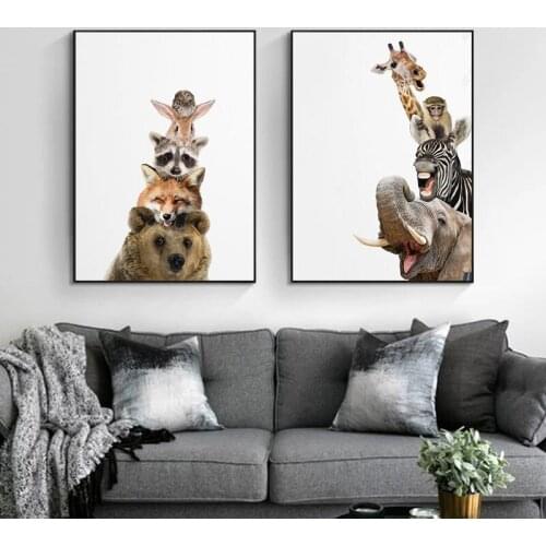 Modern Cute Animal Pictures Sweet Home Decoration Northern European-Style Canvas Vivid Mural Print Minimalist Wall Art Canvas