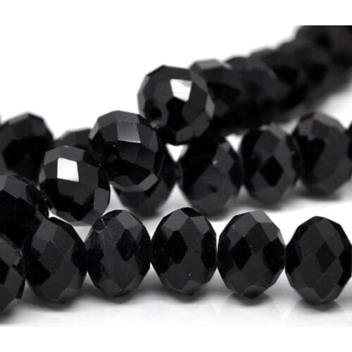 Glass Beads Flat Round Black Faceted About 8mmx6mm,Hole: Approx 1mm,42cm(16 4/8"),1 Strand(Approx 72 PCs/Strand)