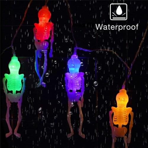 Scary Skeleton Shaped String Lights Garland Battery Powered Halloween Decorative String Lights for Party Patio Indoor Outdoor