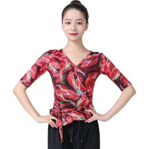 Latin Top Women Latin Belly Dance Basic Top Girl Dancewear Sexy Ballroom Samba Tango Flamengo Dancing Practice T-shirt Costume