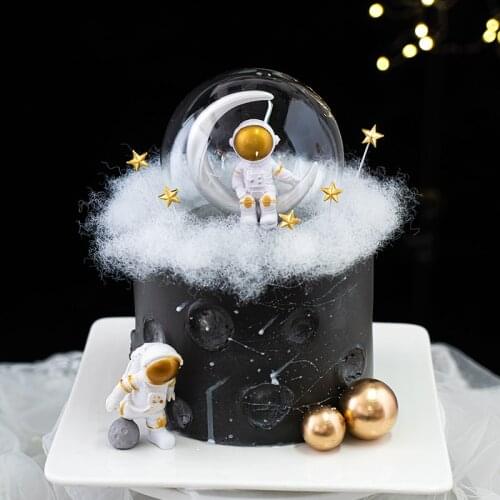 Cake Topper Space Astronaut Childrens Milky Way Universe Decoration Black And White Planet Spaceship Birthday Cake Decoration