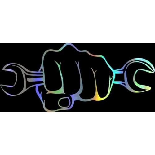 Car Sticker Vinyl 17.7*7.9cm Mechanic Holding A Wrench 3D Sticker On Car Funny Reflective Stickers Decals JDM Car Styling