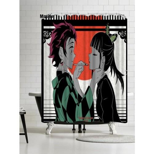 Demon Slayer Kimetsu no Yaiba Tanjirou Kamado Shower Curtain Waterproof Bathroom Polyester Fabric Bathroom Curtain