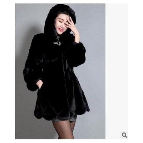 Black/White Womens Long Hoodies Fur Coats Large Size Female Casual Faux Rabbit Fur Jackets Winter And Autumn Overcoats K52