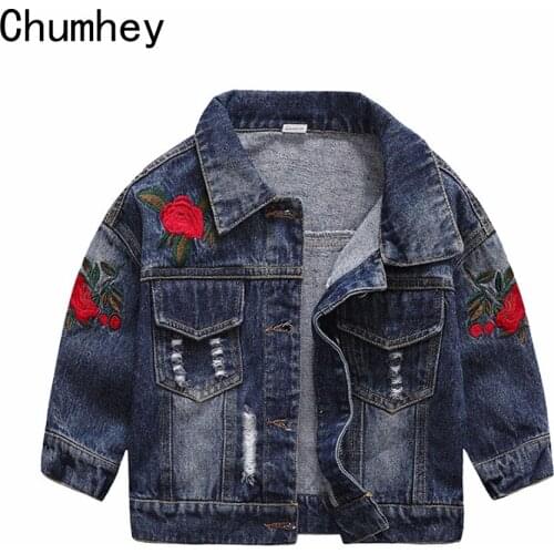 1-6T High Quality Spring Girls Jackets Denim Outerwear Embroidery Flower Girl Coats Jeans Jacket Kids Clothing Children Clothes