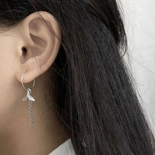 Kinel Asymmetric Fish Earrings for Women 925 Sterling Silver Retro Silver Earring Fashion Jewelry Korea 2020 New