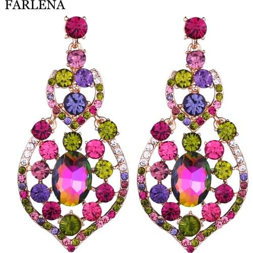 FARLENA Jewelry Leaf Shaped Drop Earrings Clear Crystal long Earrings for women wedding