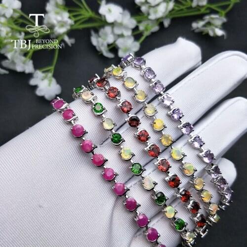 TBJ,summer bracelet with natural fancy color gemstone opal ruby garnet amethyst fine jewelry 925 sterling fine jewelry for women