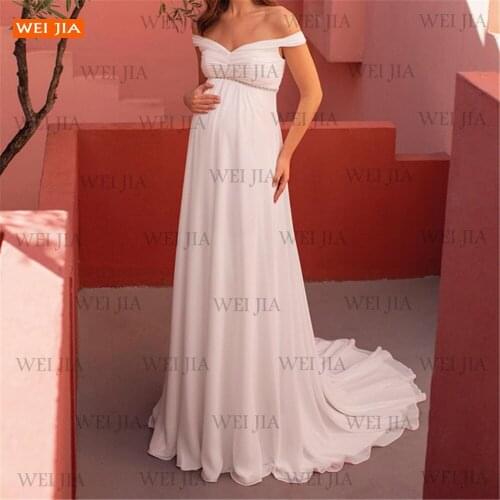 Simple White Pregnant Wedding Dresses 2021 robe de mariée A Line Chiffon Cinderella Bridal Gowns Custom Made vestidos de novia
