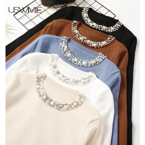 Winter Women Sweater Sweet New Elegant Casual Nail Bead Round Neck Long Sleeve Temperament Comfort Warm Knitting Basic Pullover