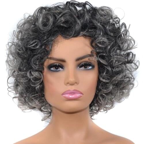 ZM Hair black deep milk gray wig headgear short large roll explosive head African headgear fluffy roll wig headgear female
