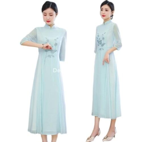 2021 woman cheongsam chinese style dress vintage rayon traditional chinese formal dresses evening party elegant oriental dress