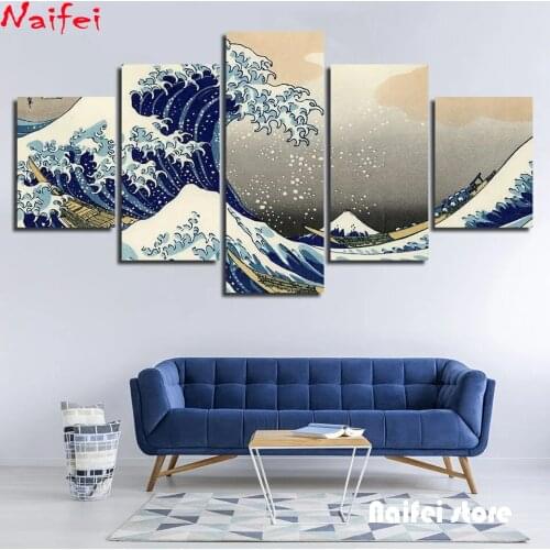 Art Painting Sea Waves Full Drill 5D DIY Diamond Painting 5pcs Diamond Embroidery Landscape Cross Stitch Rhinestone Mosaic
